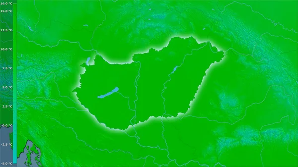 Temperatura Media Annua Nell Area Ungherese Nella Proiezione Stereografica Con — Foto Stock