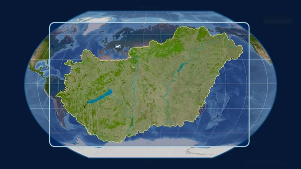 Zoomed View Hungary Outline Perspective Lines Global Map Kavrayskiy Projection — Stock Photo, Image
