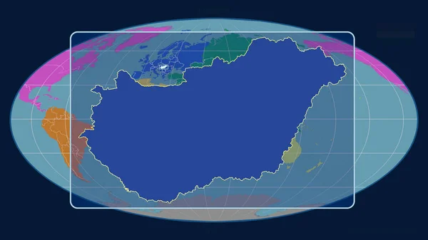 Mollweide Projekcióban Magyarország Perspektíváival Egy Globális Térképpel Közelített Meg Alakzat — Stock Fotó