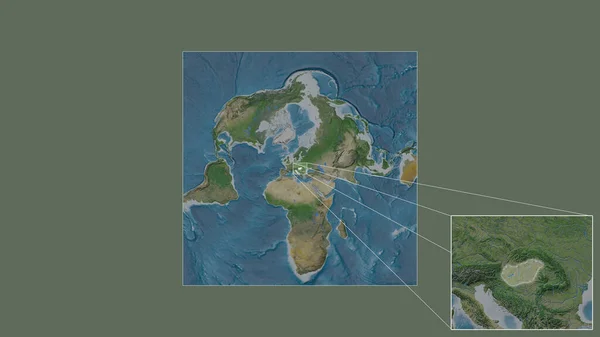 匈牙利的扩展和扩大区域是从世界大比例尺地图中提取出来的 其主要线连接了框架的各个角落 卫星图像 — 图库照片
