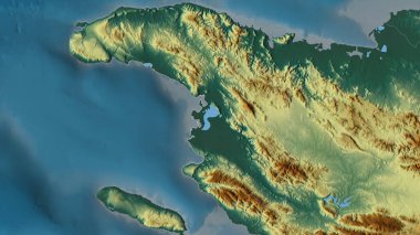 L 'Artibonite, Haiti Bölümü. Göller ve nehirlerle renkli rahatlama. Ülke alanına göre şekillendirilmiş. 3B görüntüleme