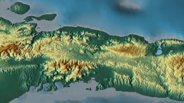 Nippes, Haiti Bölümü. Göller ve nehirlerle renkli rahatlama. Ülke alanına göre şekillendirilmiş. 3B görüntüleme
