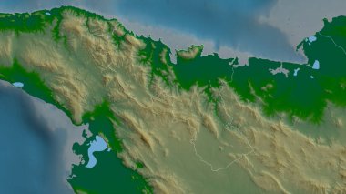 Nord, Haiti Departmanı. Gölleri ve nehirleri olan renkli gölge verileri. Ülke alanına göre şekillendirilmiş. 3B görüntüleme