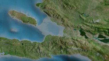 Ouest, Haiti Bölümü. Uydu görüntüleri. Ülke alanına göre şekillendirilmiş. 3B görüntüleme