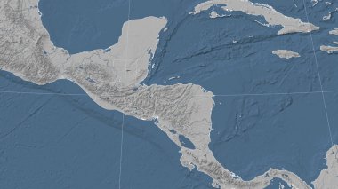 Honduras ve mahallesi. Uzak eğimli perspektif - özet yok. Gri tonlama yükseklik haritası