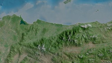 Atlantida, Honduras Departmanı. Uydu görüntüleri. Ülke alanına göre şekillendirilmiş. 3B görüntüleme