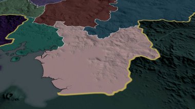 Choluteca - Honduras Departmanı yakınlaştırıldı ve altı çizildi. İdari bölümün renkli ve çarpık haritası. 3B görüntüleme