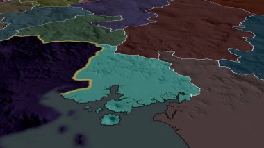 Valle - Honduras Departmanı yakınlaştırıldı ve altı çizildi. İdari bölümün renkli ve çarpık haritası. 3B görüntüleme