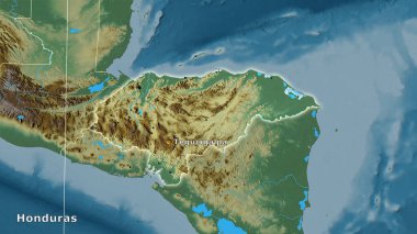 Stereografik projeksiyondaki topografik yardım haritasında Honduras bölgesi - ana kompozisyon