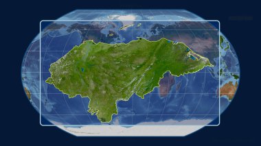 Kavrayskiy projeksiyonundaki küresel bir haritaya karşı Honduras 'ın perspektif çizgileri ile yakınlaştırılmış görüntüsü. Şekil merkezli. uydu resimleri