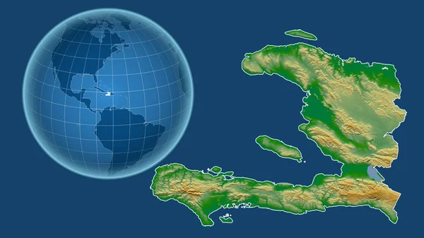 Haití Globo Con Forma Del País Contra Mapa Ampliado Con —  Fotos de Stock