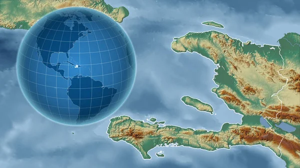 Haiti Globo Con Forma Del Paese Contro Mappa Ingrandita Con — Foto Stock