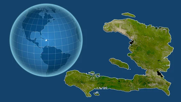 Haiti Globo Com Forma País Contra Mapa Ampliado Com Seu — Fotografia de Stock