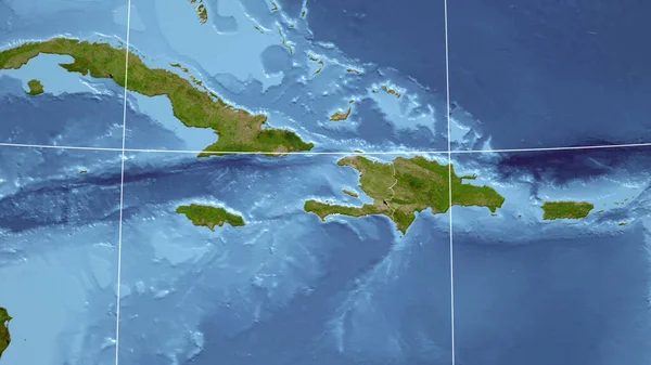 Haïti Buurt Verre Perspectief Met Contouren Van Het Land Satellietbeelden — Stockfoto