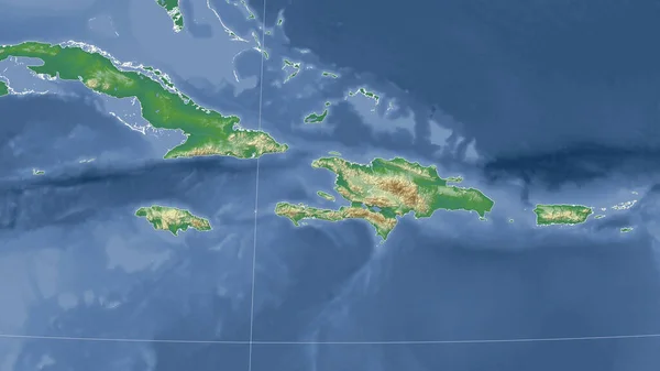 Haiti Jego Okolice Daleka Perspektywa Skośna Brak Konturu Kolor Mapa — Zdjęcie stockowe