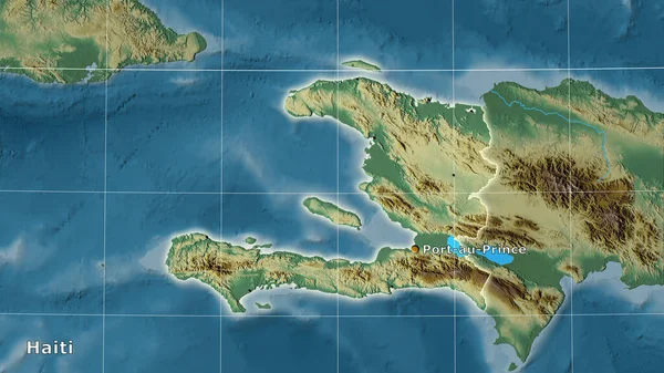 Haiti area on the topographic relief map in the stereographic projection - main composition