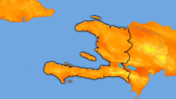 立体投影中的年温度图上的海地地区 具有暗发光轮廓的栅格层的原始成分 — 图库照片