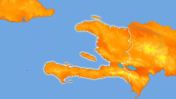 立体投影中的年温度图上的海地地区 具有发光轮廓的栅格层的原始成分 — 图库照片