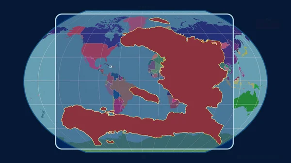 Увеличен Виду Контура Гаити Перспективными Линиями Против Глобальной Карты Каврайской — стоковое фото