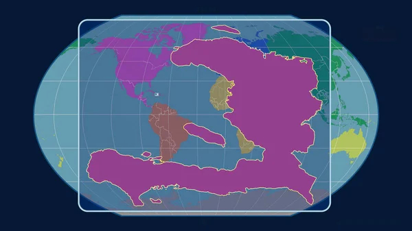 Увеличен Виду Контура Гаити Перспективными Линиями Против Глобальной Карты Каврайской — стоковое фото