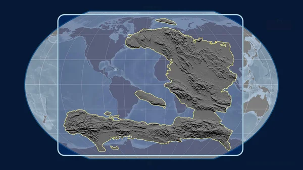 Vista Ampliada Haiti Contorna Com Linhas Perspectiva Contra Mapa Global — Fotografia de Stock