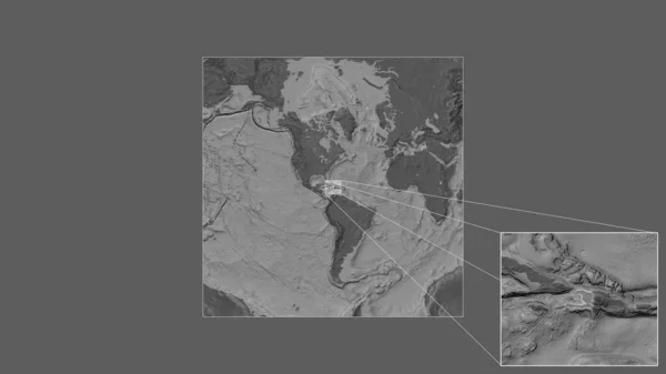 从世界大比例尺地图中提取出的海地扩大和扩大的地区 其主要线连接了框架的各个角落 Bilevel高地图 — 图库照片