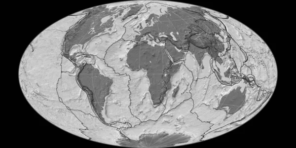 Wereldkaart Hammer Oblique Projectie Gecentreerd Oost Lengtegraad Bilevel Topografische Kaart — Stockfoto