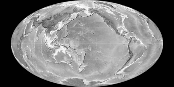 西の経度170度を中心としたハマー オブリーク プロジェクションの世界地図 グレースケール標高地図 グレースケールとラスターの生の複合体 3Dイラスト — ストック写真