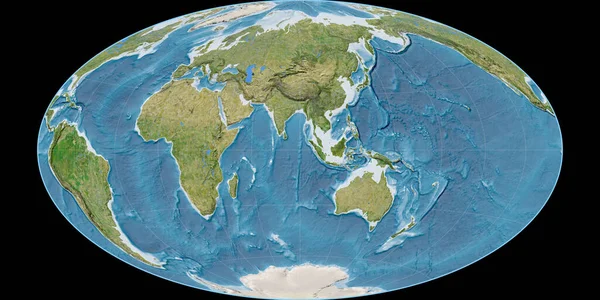 Mappa Del Mondo Nella Proiezione Hammer Oblique Centrata Longitudine Est — Foto Stock