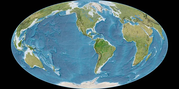 Mappa Del Mondo Nella Proiezione Hammer Oblique Centrata Sulla Longitudine — Foto Stock