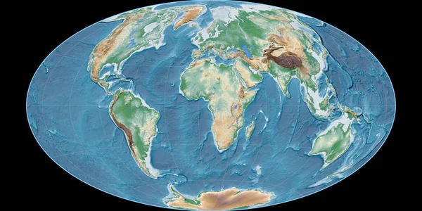 Mapa Del Mundo Proyección Hammer Oblique Centrado Longitud Este Sombreado —  Fotos de Stock