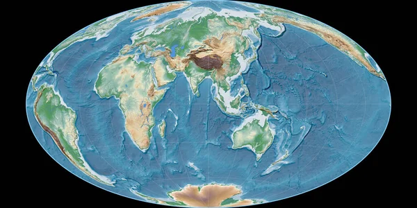 Mapa Świata Projekcji Hammer Oblique Skupiona Wschodniej Długości Geograficznej Kolorowy — Zdjęcie stockowe