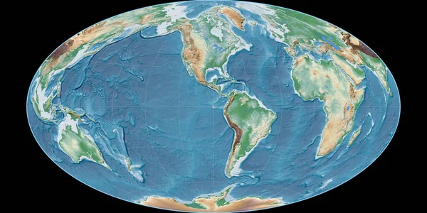 Mapa Świata Projekcji Hammer Oblique Skupiona Zachodniej Długości Geograficznej Kolorowy — Zdjęcie stockowe