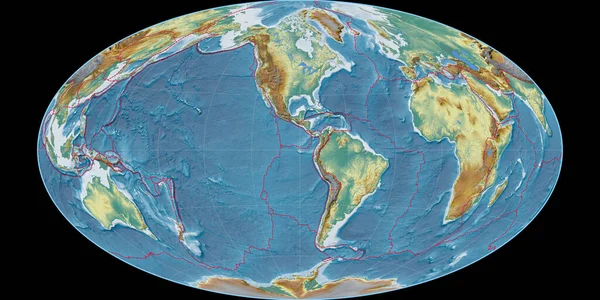 Světová Mapa Hammer Šikmé Projekci Středem Západní Délky Topografická Reliéfní — Stock fotografie
