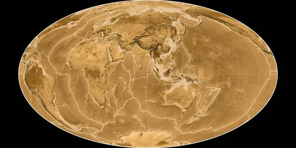 Světová Mapa Hammer Šikmé Projekci Středem Východní Délky Sepia Barevná — Stock fotografie