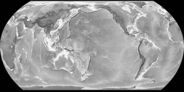Карта Мира Проекции Хатано Сосредоточена 170 Западной Долготе Карта Возвышенности — стоковое фото