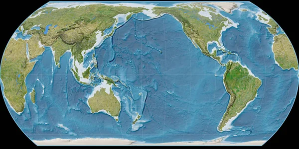 Světová Mapa Hatanově Projekci Soustřeďuje 170 Západní Délky Satelitní Snímky — Stock fotografie