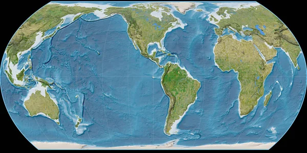 Mapa Świata Projekcji Hatano Skupiona Zachodniej Długości Geograficznej Zdjęcia Satelitarne — Zdjęcie stockowe