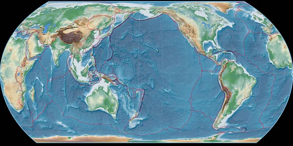 Mapa Mundo Projeção Hatano Centrado 170 Longitude Oeste Sombreador Colorido — Fotografia de Stock