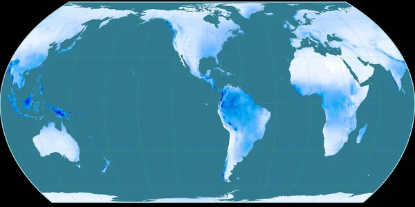 90西経度を中心とした波多野投影の世界地図 平均年次降水量マップ 粒状とラスターの生の複合体 3Dイラスト — ストック写真