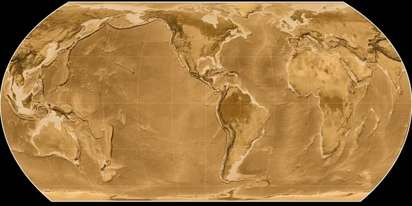 Světová Mapa Hatanově Projekci Soustřeďuje Západní Délky Sepia Barevná Mapa — Stock fotografie