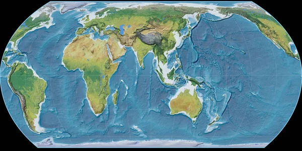 Mapa Mundo Projeção Hatano Centrado Longitude Leste Principais Características Paisagem — Fotografia de Stock