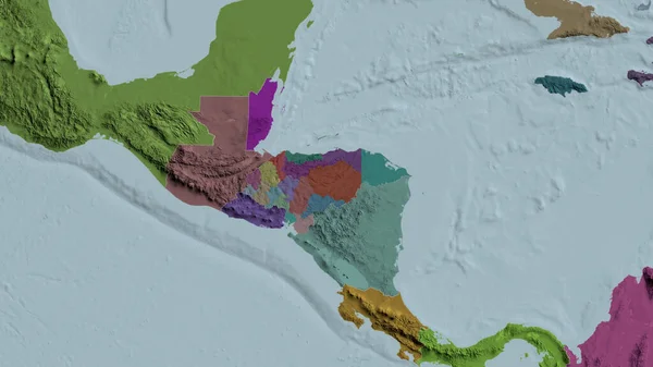 Honduras Zoomed Barrio Mapa Coloreado Tocado División Administrativa Renderizado — Foto de Stock