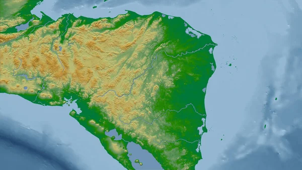 Honduras Detailní Pohled Zemi Žádný Obrys Barevná Fyzická Mapa — Stock fotografie