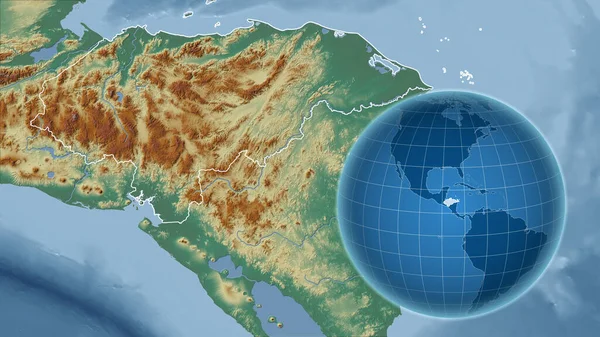 Honduras Globo Con Forma Del País Contra Mapa Ampliado Con — Foto de Stock