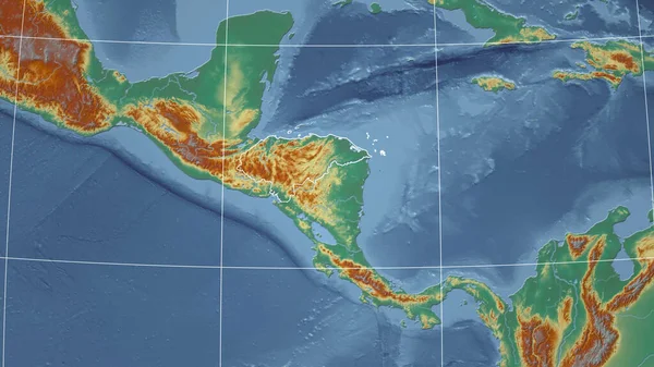 Hondurasie Sąsiedztwo Odległa Perspektywa Zarysem Kraju Mapa Pomocy Topograficznej — Zdjęcie stockowe