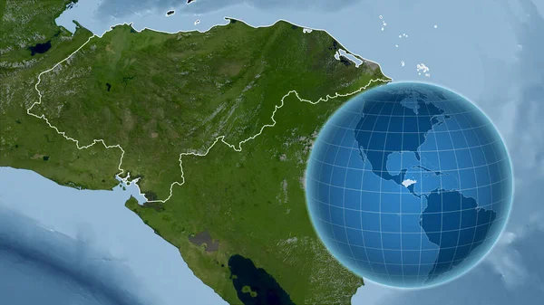 Honduras Globo Con Forma Del País Contra Mapa Ampliado Con — Foto de Stock