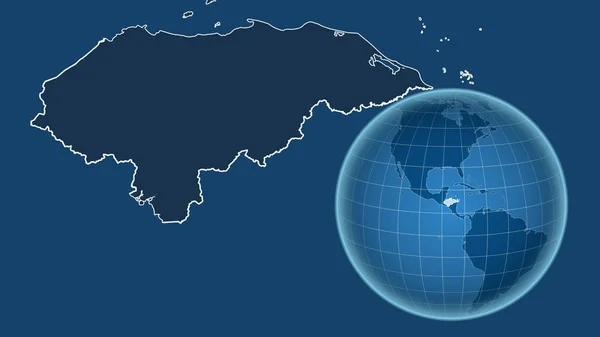 Гондурас Глобус Формі Країни Проти Збільшеної Карти Контуром Ізольованим Синьому — стокове фото