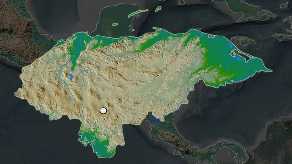 ホンジュラスの中心部に位置し その周辺の地図上に首都ポイントがあります 地図の色 — ストック写真