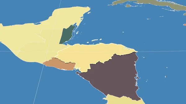 Honduras Jego Okolica Daleka Perspektywa Ukośna Zarysowany Kształt Kolorowa Mapa — Zdjęcie stockowe